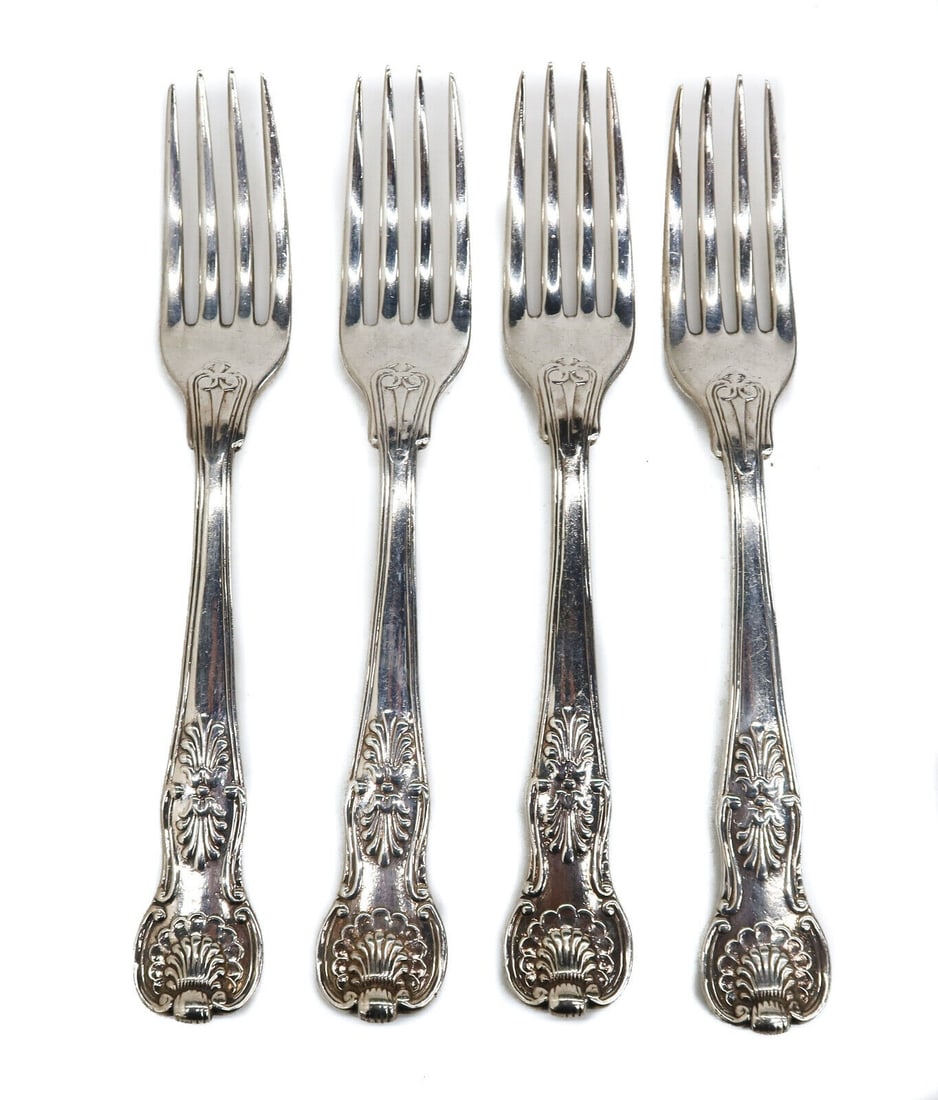 4 Paul Storr George III London Sterling Silver Double Shell Forks 1810 (1 of 6)