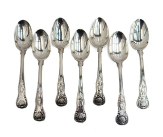 7 Paul Storr George III London Sterling Silver Double Shell Table Spoons 1810