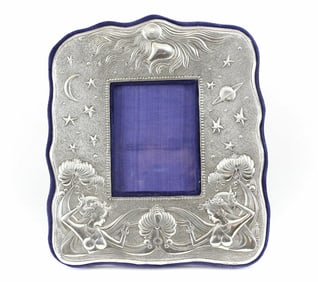American Sterling Silver Photo Frame w/ Blue velvet backing Zodiac Theme Virgo