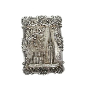 American Coin Silver Repousse Silver Card Case Trinity Church 19th century