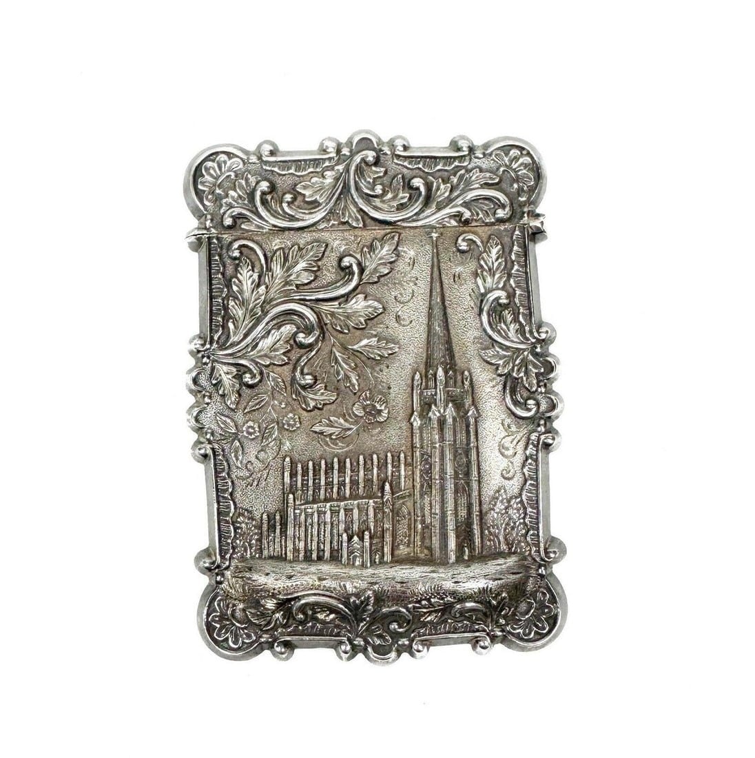 American Coin Silver Repousse Silver Card Case Trinity Church 19th century (1 of 4)