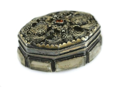 19 Century Gilt Sterling Silver Filigree Jewelery Miniature Watercolors