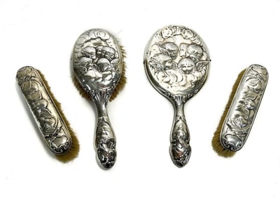 4 Piece William Comyns Sterling Silver Vanity Grooming Set, circa 1900