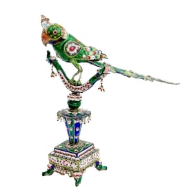 Indian Enameled Silver Parrot Figurine