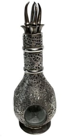 Chinese Silver Overlay Four Compartment Liquor Decanter c1920