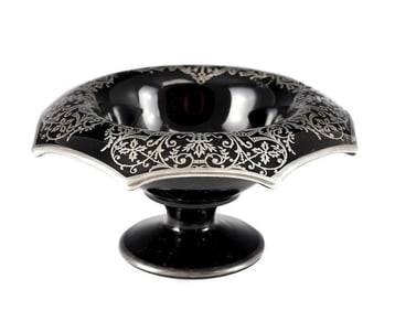 Art-Deco Rockwell Sterling Silver Overlay on Black Bowl