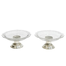 Pair Guyot Auguste French Sterling Silver Mounted Glass Compotes circa 1910