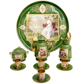 Royal Vienna Austria Hand Painted Porcelain Demitasse Coffee Service for 4 c1920