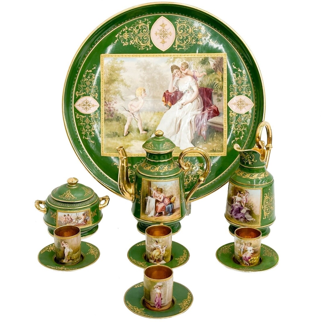 Royal Vienna Austria Hand Painted Porcelain Demitasse Coffee Service for 4 c1920 (1 of 10)