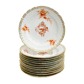 12 Berlin KPM Neuosier Royal Dinner Plates Emperor Kaiser Wilhelm II circa 1900