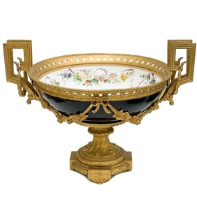 Sevres Style Gilt Bronze Mounted Porcelain Centerpiece Bowl circa 1920