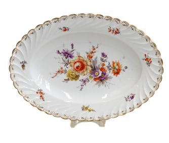 Dresden Ambrosius Lamm Porcelain Oval Scallop Rimmed Serving Tray circa 1900
