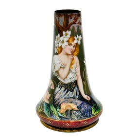 French Hand Painted Enameled Vase Portrait Beauty circa 1920