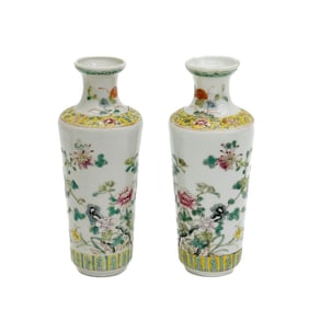 Pair Chinese Enameled Porcelain Miniature Vases Great Qing Qianlong reignmarks