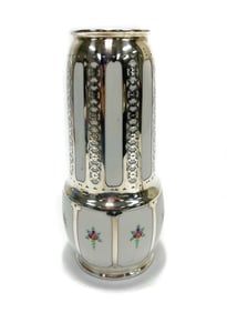 German Porcelain and Pure Silver Overlay Vase, 1st Half 20th Century
