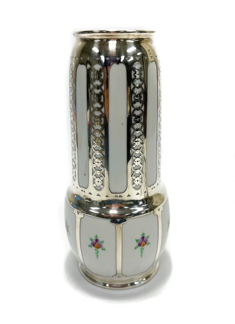 German Porcelain and Pure Silver Overlay Vase, 1st Half 20th Century (1 of 9)