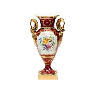 Le Tallec Limoges France Hand Painted Porcelain Miniature Urn Maroon Red 1954