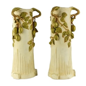 Royal Dux Art Nouveau Vases Fruited Branch Handles