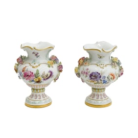 Pair Meissen Germany Hand Painted Porcelain Miniature Vases Florals c 1900