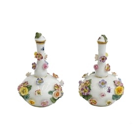 Pair Meissen Germany Hand Painted Porcelain Scent Bottles Florals 19th century