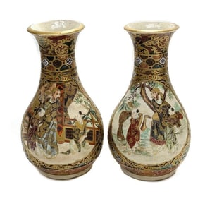 Pair Japanese Satsuma Porcelain Vases, Meiji Period