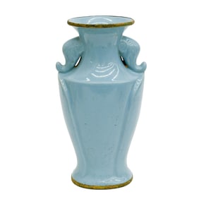 Chinese Blue Celadon Porcelain Ruyao Vase Elephant Handles