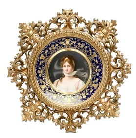 Royal Vienna Austria Hand Painted Porcelain Portrait Queen Louise Plate in Frame