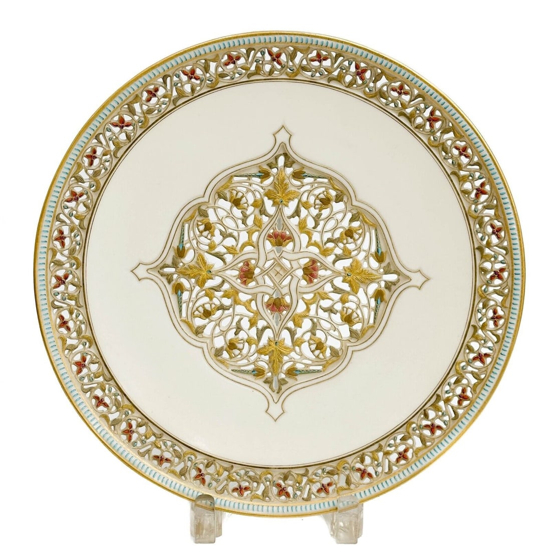 Royal Worcester England Hand Painted Enameled Reticulated Porcelain Plate 1880 (1 of 6)