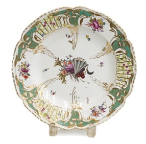 German Ansbach Berliner Muster Hand Painted Porcelain Plate Florals circa 1765