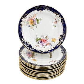 12 +1 (13) Royal Crown Derby Hand Painted Porcelain Bread Plates