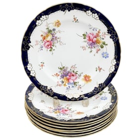 8 Royal Crown Derby Hand Painted Porcelain Dinner Plates circa 1940