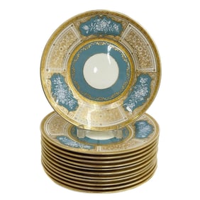 12 Minton England Pate Sur Pate Hand Painted Porcelain Plates A Machin c 1930