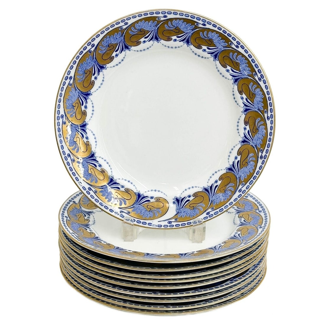 10 Royal Doulton England Porcelain 10.5 in Dinner Plates Blue & Gilt circa 1900 (1 of 6)