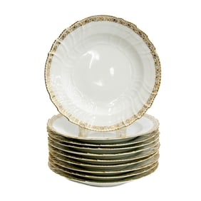 10 KPM Berlin Gilt Porcelain Deep Well 9.75 inch Dinner Plates circa 1860