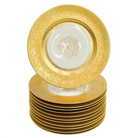 12 Heinrich & Company Selb Bavaria Gilt Porcelain Dinner Plates
