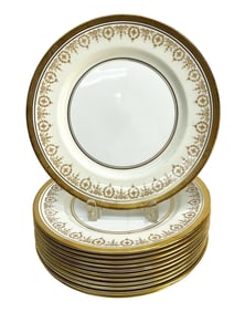 12 Aynsley England Porcelain Dinner Plates in Gold Dowery, circa 1960