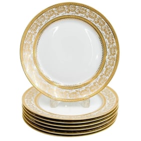 7 CH Field Haviland Limoges Porcelain Dinner Plates Incrustation Polie a l'agate