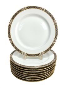9 Jean Pouyat Limoges France Porcelain Dinner Plates, circa 1900