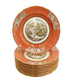 12 Copeland Spode for Tiffany & Co Porcelain Chinoiserie Dinner Plates c1910