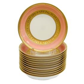 12 Holzner Glaspalast Karlsbad Czech Porcelain Salad or Soup Bowls Salmon Pink