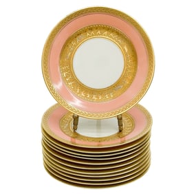 12 Holzner Glaspalast Karlsbad Czech Bread Plates Salmon Pink circa 1940