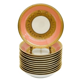 12 Holzner Glaspalast Karlsbad Czech Berry or Dessert Bowls Salmon Pink c1940