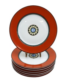 7 Puiforcat Limoges Porcelain 7.75 inch Dessert Plates in Pompei Red