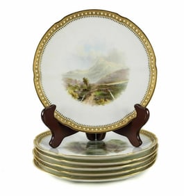 6 James Green & Nephew Scenic Cabinet Plates, 19th C