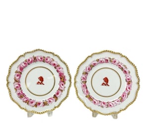 Pair Flight, Barr & Barr Worcester Hand Painted Porcelain Armorial Dinner Plates