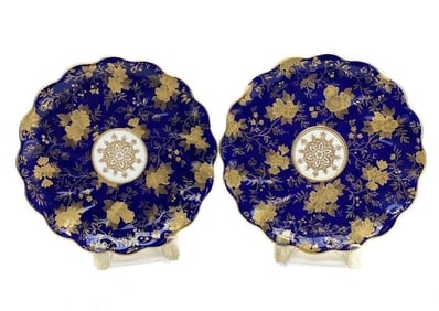 Pair Davenport Porcelain Gold Encrusted Cabinet Plates