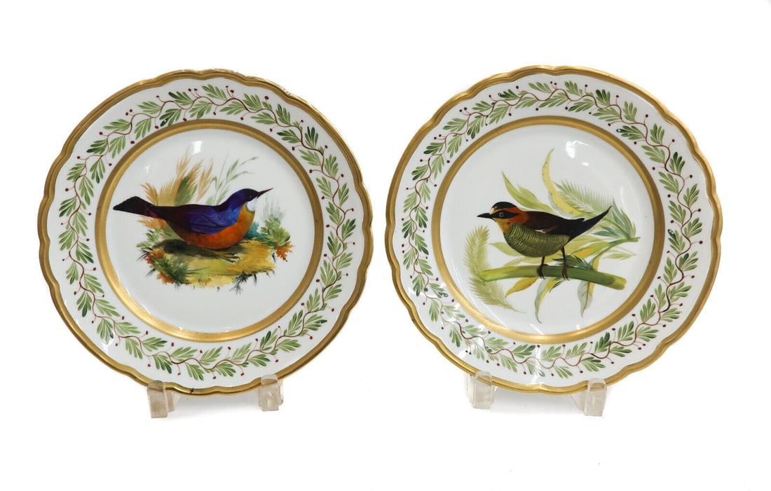 Pair German Cross Sword Mark Hand Painted Bird Cabinet Plates circa 1880 (1 of 11)