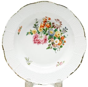 Meissen Germany Hand Painted Florals Porcelain Bowl Basketweave circa 1800