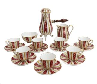 Camille Le Tallec France Porcelain Chocolate or Coffee Service Set for 7, 1946