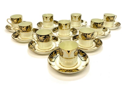 10 Westminster Series Tuscan Gilt & Black Porcelain Demitasse Cup & Saucers